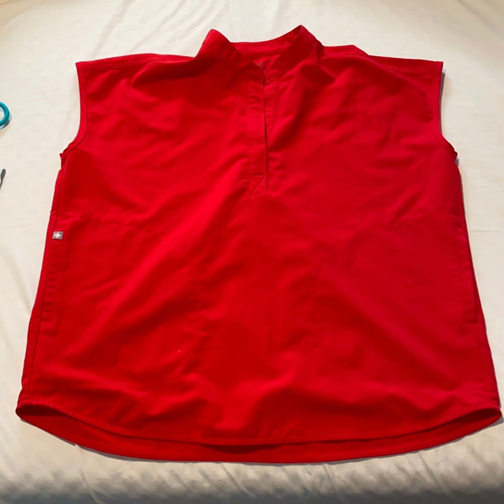 Figs Pop Red Rafaela Mandarin Collar Scrub Top